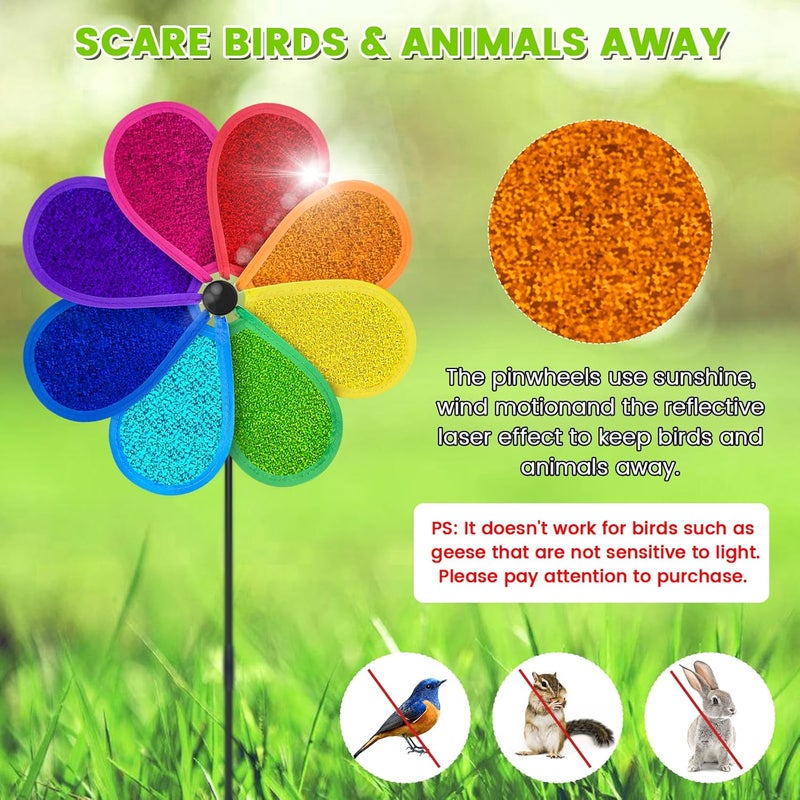 DECEED 4 PCS 11.4" W x 28" H Reflective Pinwheels Sparkly Lawn Wind Spinners Colorful Rainbow Windmill for Garden Decoration Bird Devices Deterrent to Scare Birds Away（Multicolor） - Image 5